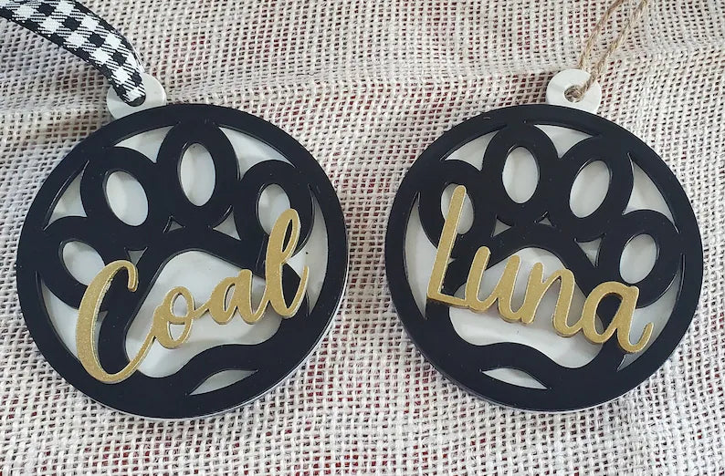 Personalized Dog Paw Christmas Ornament 4"