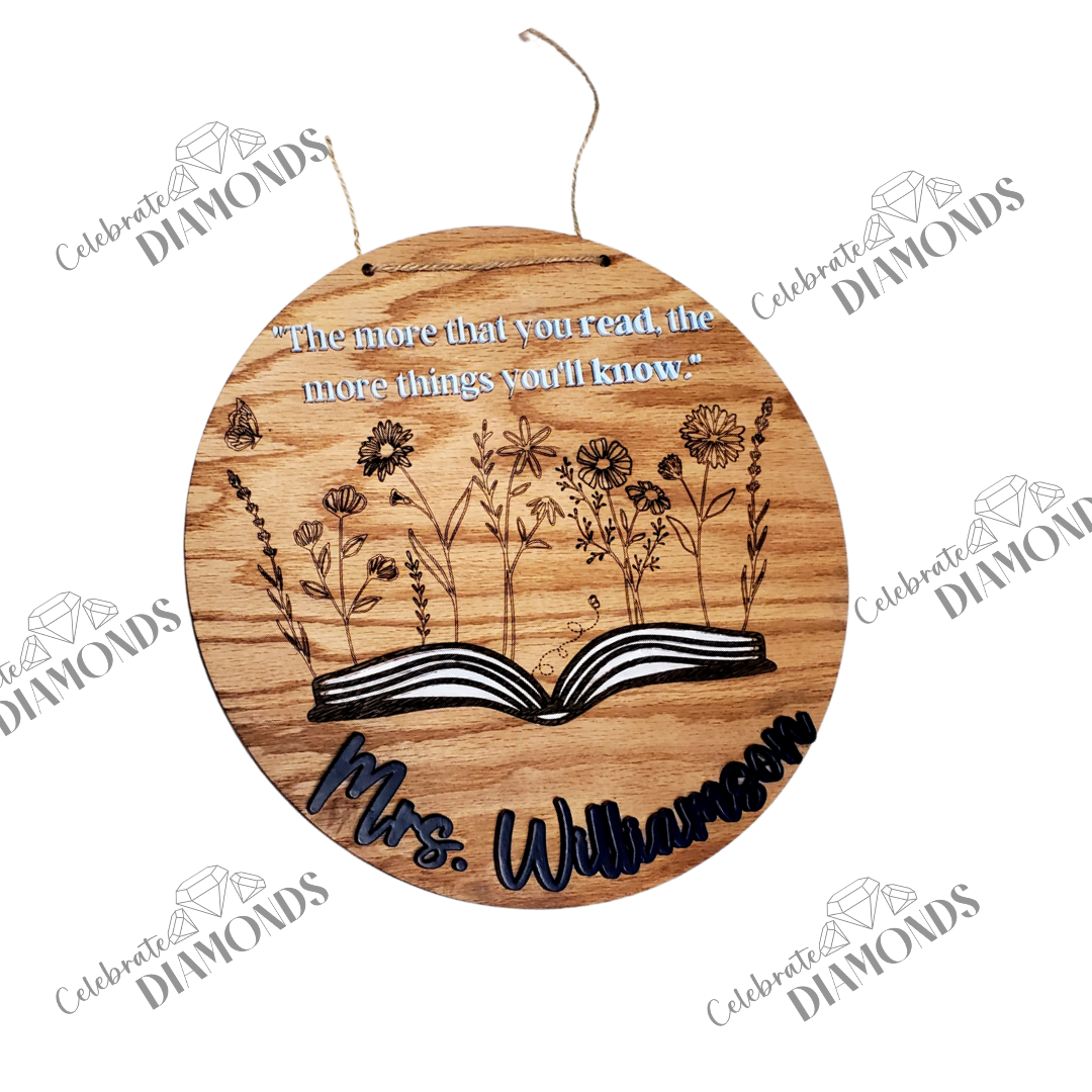 12" Book and Bloom Round Classroom Sign