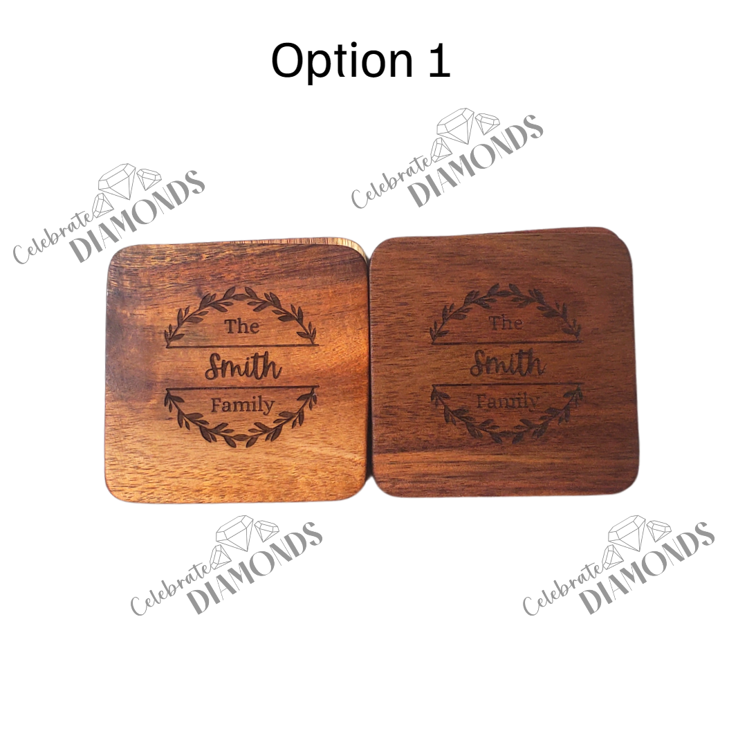 Engraved Acacia Coasters featuring Family Name