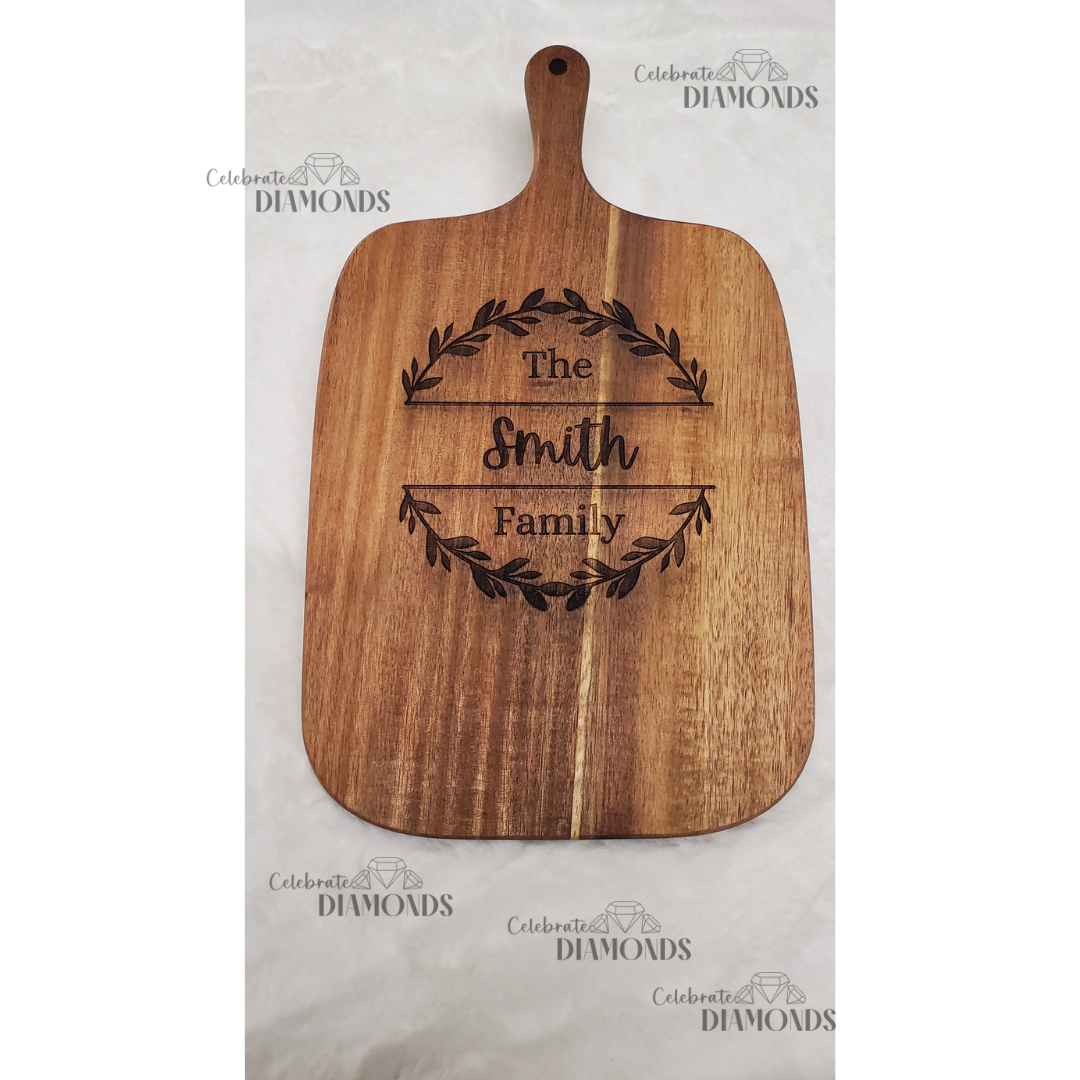 Engraved 10" Acacia Serving Board featuring Family Name