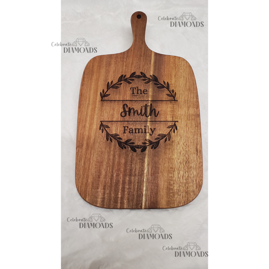 Engraved 10" Acacia Serving Board featuring Family Name
