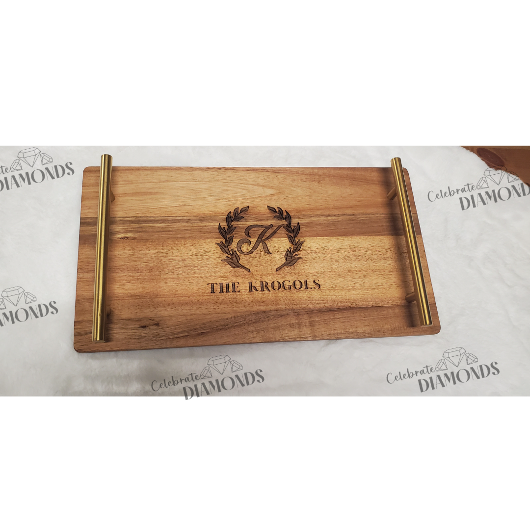 Wood Serving Tray + Handles featuring Family Name
