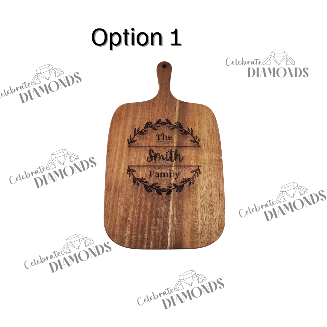 Engraved 10" Acacia Serving Board featuring Family Name