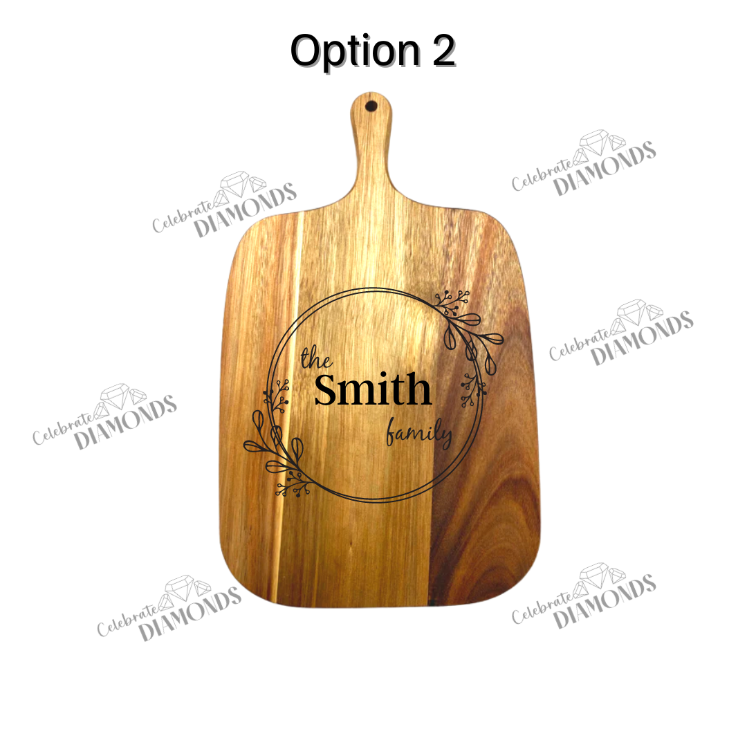 Engraved 10" Acacia Serving Board featuring Family Name